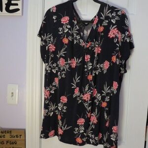 Lane Bryant Black Floral Blouse